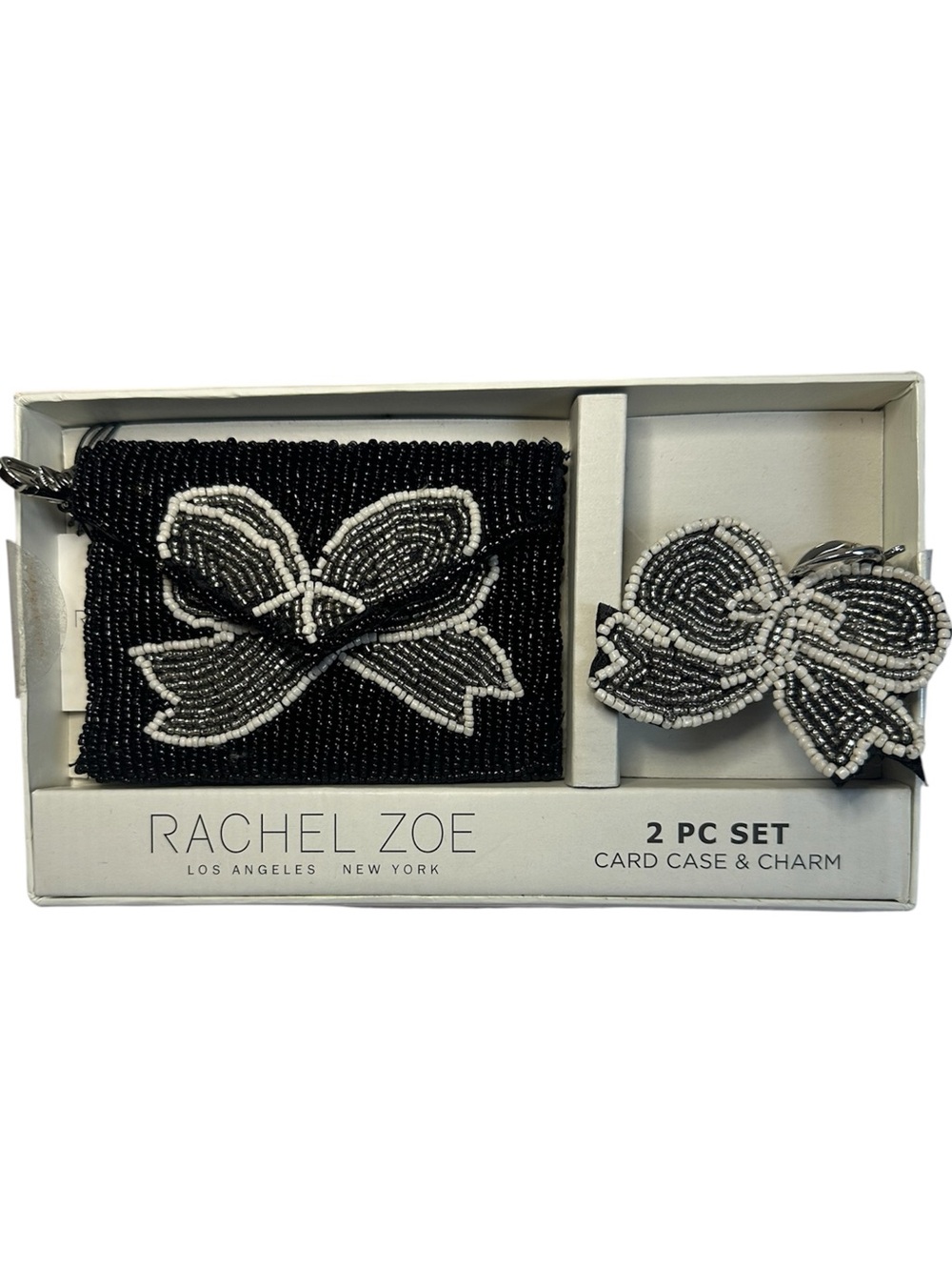 Rachel Zoe New Beaded Bow Card Case and Charm Box Set